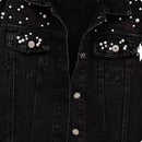 Jaqueta feminina Casual De inverno Jeans Com Pérolas Gola Curta - Promoção de Inverno 2025